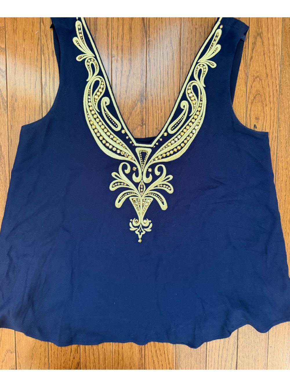 Lilly Pulitzer Navy Tank with Gold Embellished Keyhole Neck